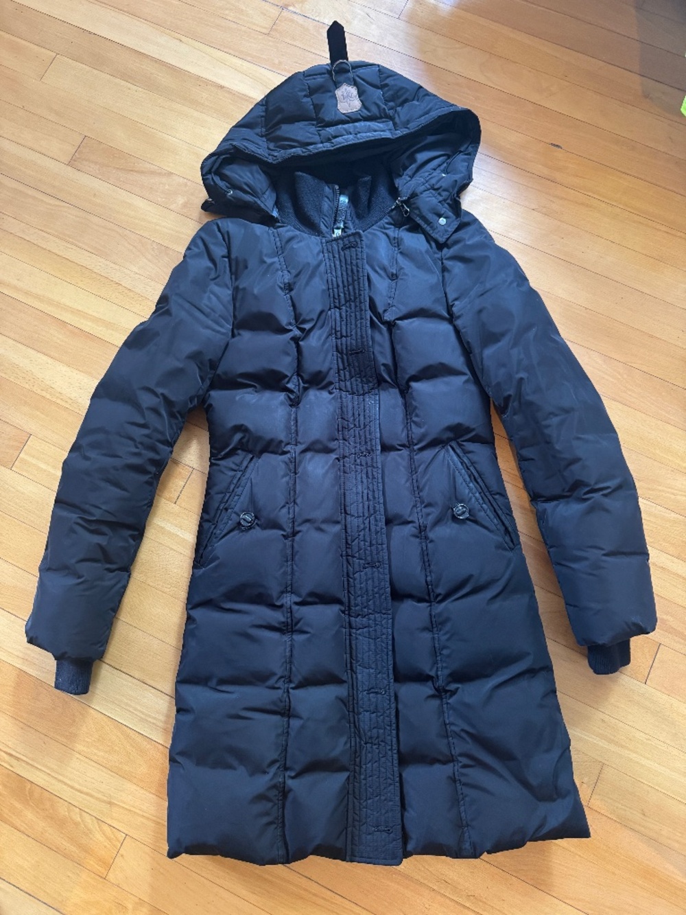 Mackage Capri Leather Trim Down Coat. Black Small